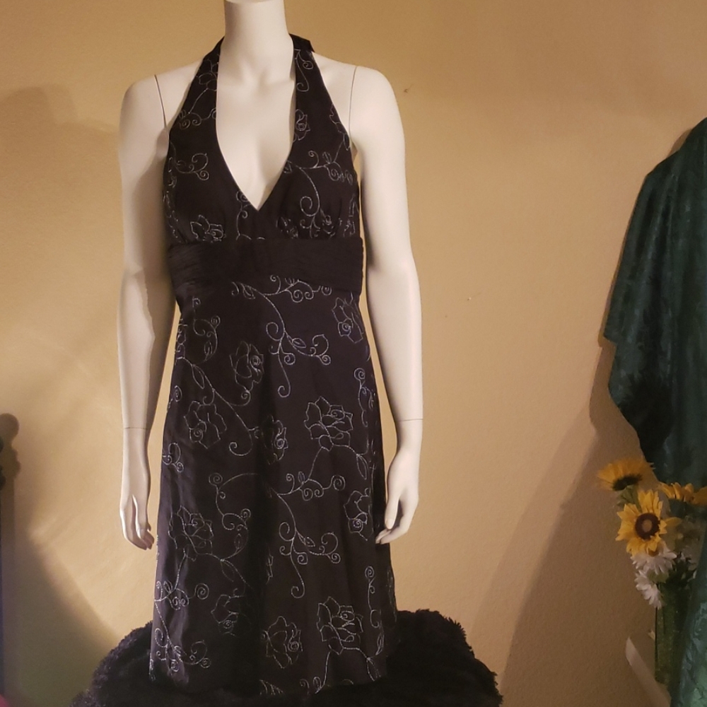 White House Black Market halter top black dress.